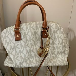 Michael Kors Medium Logo Satchel in Neutral